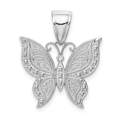 14K White Gold Textured Back Textured Solid Polished Finish Beaded Butterfly Charm Pendant at $ 166.18 only from Jewelryshopping.com