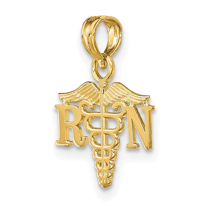 14K Yellow Gold Open Back Polished Finish RN Caduceus Design Charm Pendant