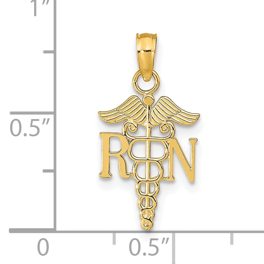 14k Yellow Gold Textured Polished Finish R.N Charm Pendant