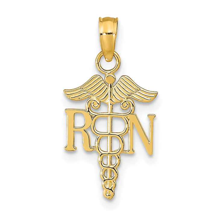 14k Yellow Gold Textured Polished Finish R.N Charm Pendant
