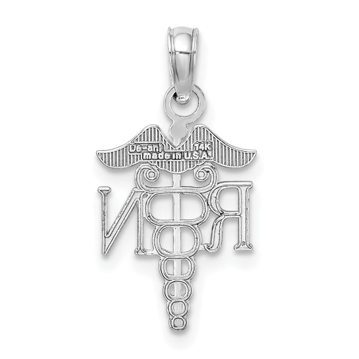 14k White Gold Textured Polished Finish R.N Charm Pendant