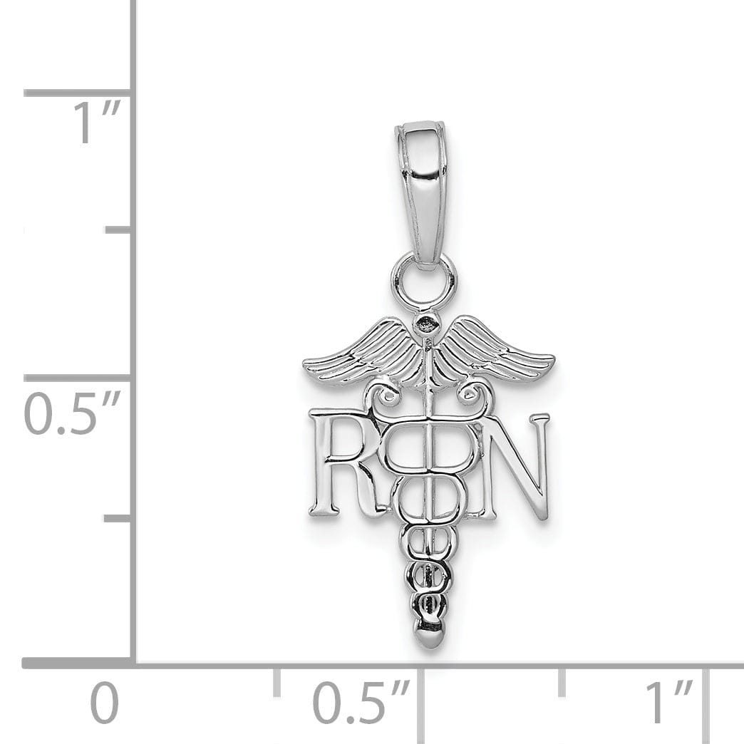 14k White Gold Textured Polished Finish R.N Charm Pendant