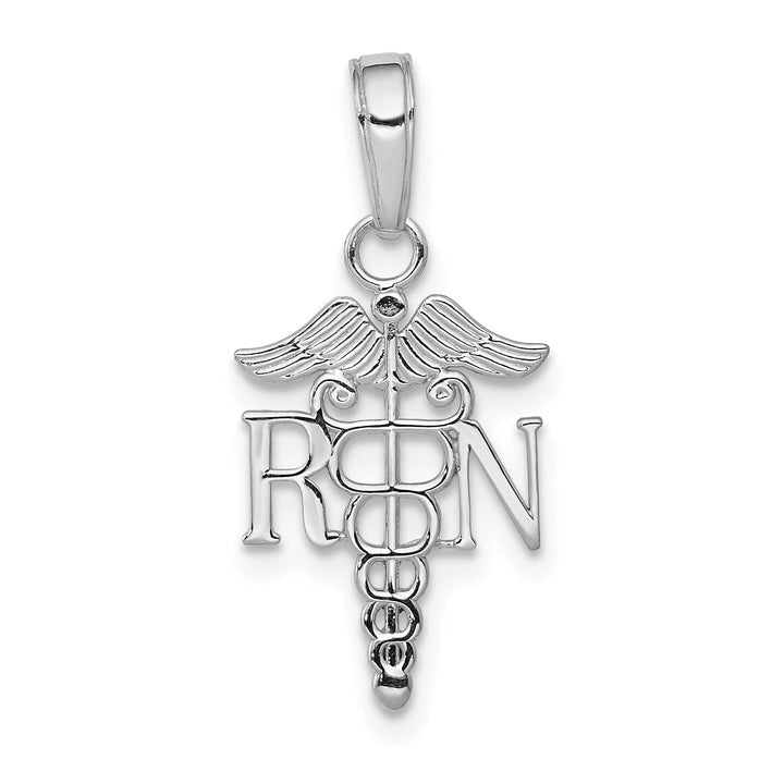 14k White Gold Textured Polished Finish R.N Charm Pendant