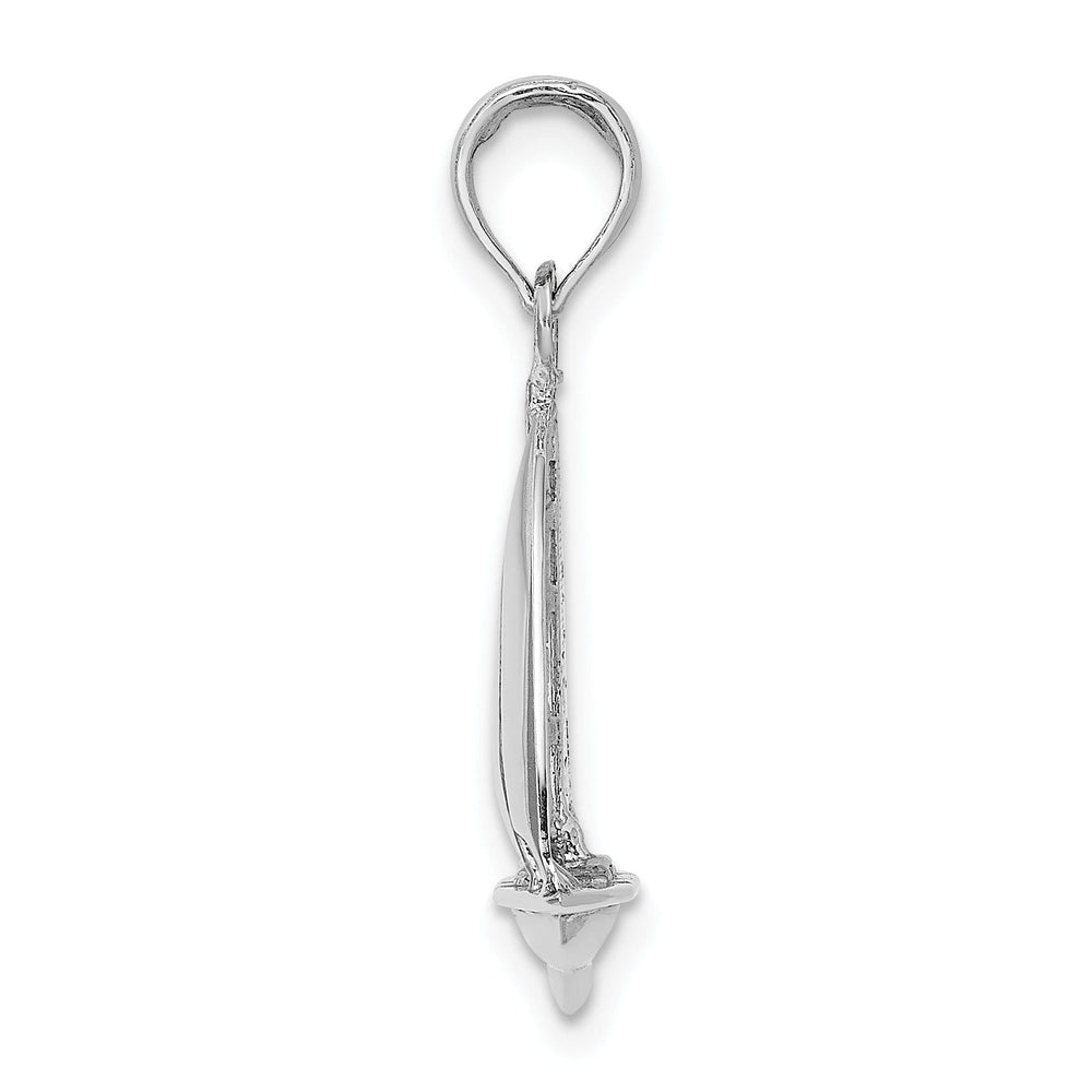 14K White Gold Polished Finished 3-Dimensional Sailboat Charm Pendant