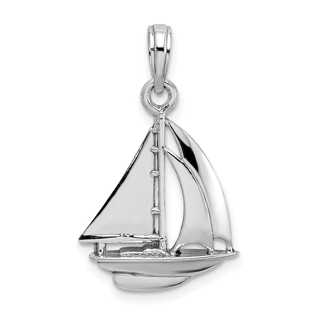 14K White Gold Polished Finished 3-Dimensional Sailboat Charm Pendant