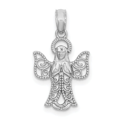 14k White Gold Polished Texture Finish Filigree Praying Angel Pendant at $ 60.89 only from Jewelryshopping.com
