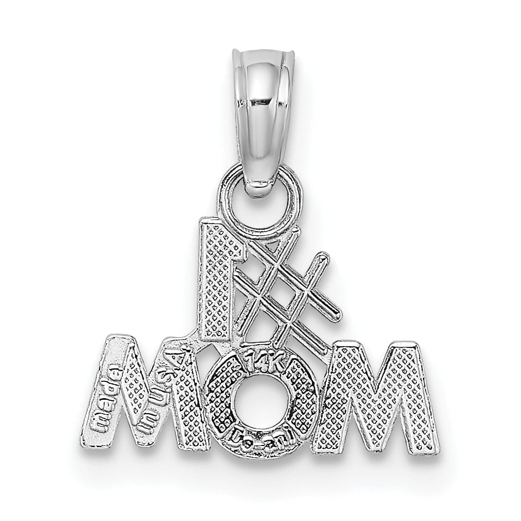 14K White Gold Textured Polished Finish Script #1 MOM Charm Pendant