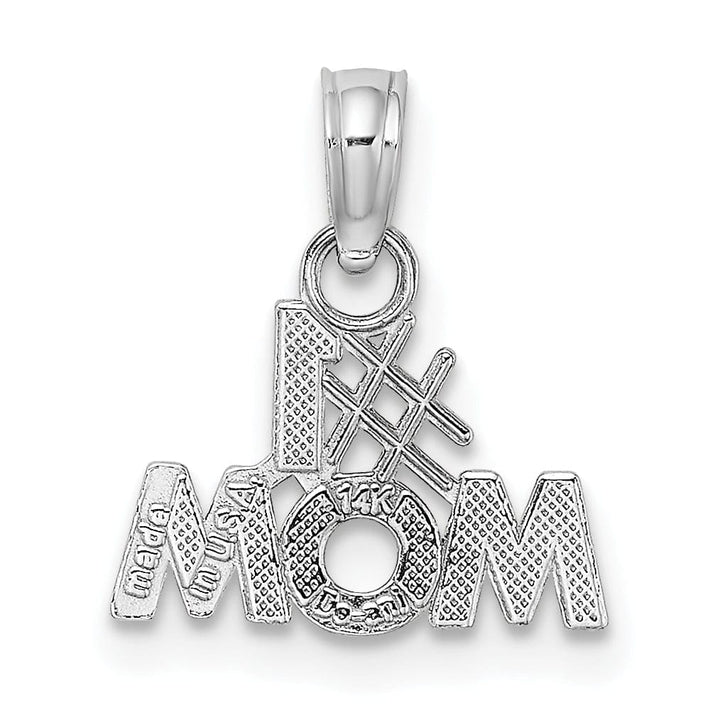 14K White Gold Textured Polished Finish Script #1 MOM Charm Pendant