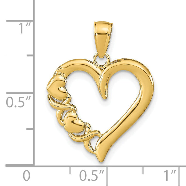 14K Yellow Gold Polished Finish Concave Shape Heart -X- in Heart Design Charm Pendant
