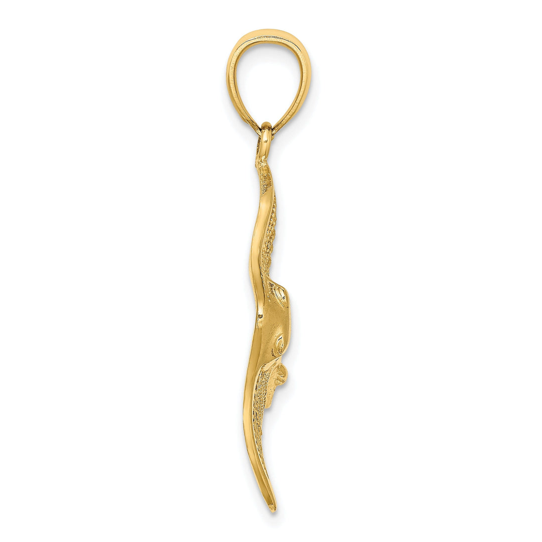 14K Yellow Gold Casted Solid Polished and Cut-Out Textured Finish Accent Stingray Charm Pendant