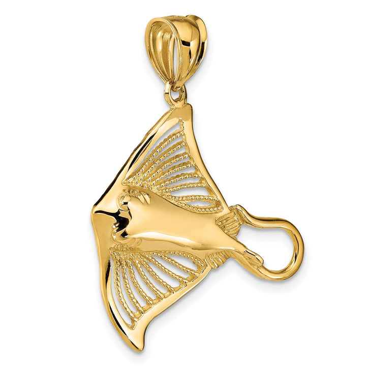 14K Yellow Gold Casted Solid Polished and Cut-Out Textured Finish Accent Stingray Charm Pendant