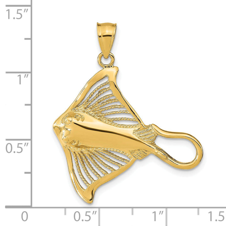 14K Yellow Gold Casted Solid Polished and Cut-Out Textured Finish Accent Stingray Charm Pendant