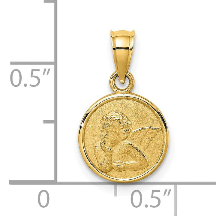 14K Yellow Gold Polished Finish Angel Cherub Round Shape Pendant