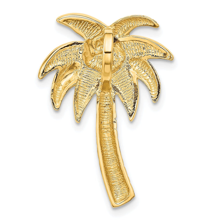 14k Yellow Gold Polished Textured Finish Solid Lab Created Opal Palm Tree Slide Pendant fits up to 6mm Omega