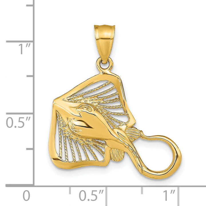 14K Yellow Gold Casted Polished and Cut-out Textured Finish Solid Accent Stingray Charm Pendant