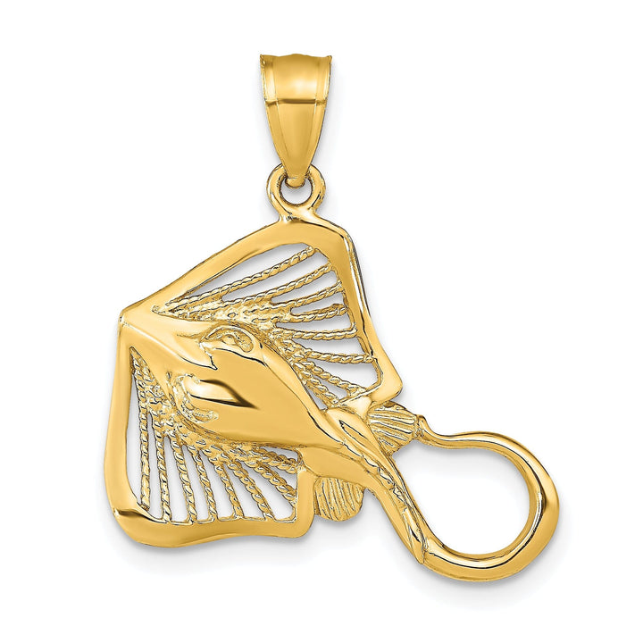 14K Yellow Gold Casted Polished and Cut-out Textured Finish Solid Accent Stingray Charm Pendant