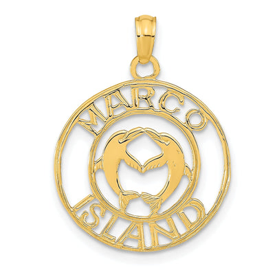 14K Yellow Gold Polished Finish MARCO ISLAND with Dolphins in Circle Design Charm Pendant at $ 105.8 only from Jewelryshopping.com