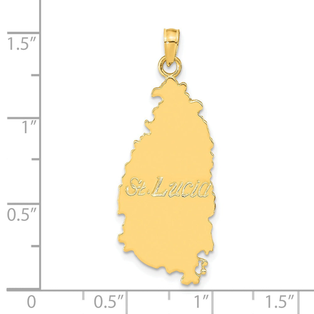 14k Yellow Gold Polished Finish Map Shape of ST. LUCIA Island Charm Pendant