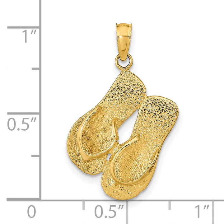 14K Yellow Gold Polished Textured Finish 3-Dimensional KEY WEST Banner Reversible Flip Flop Sandle Charm Pendant