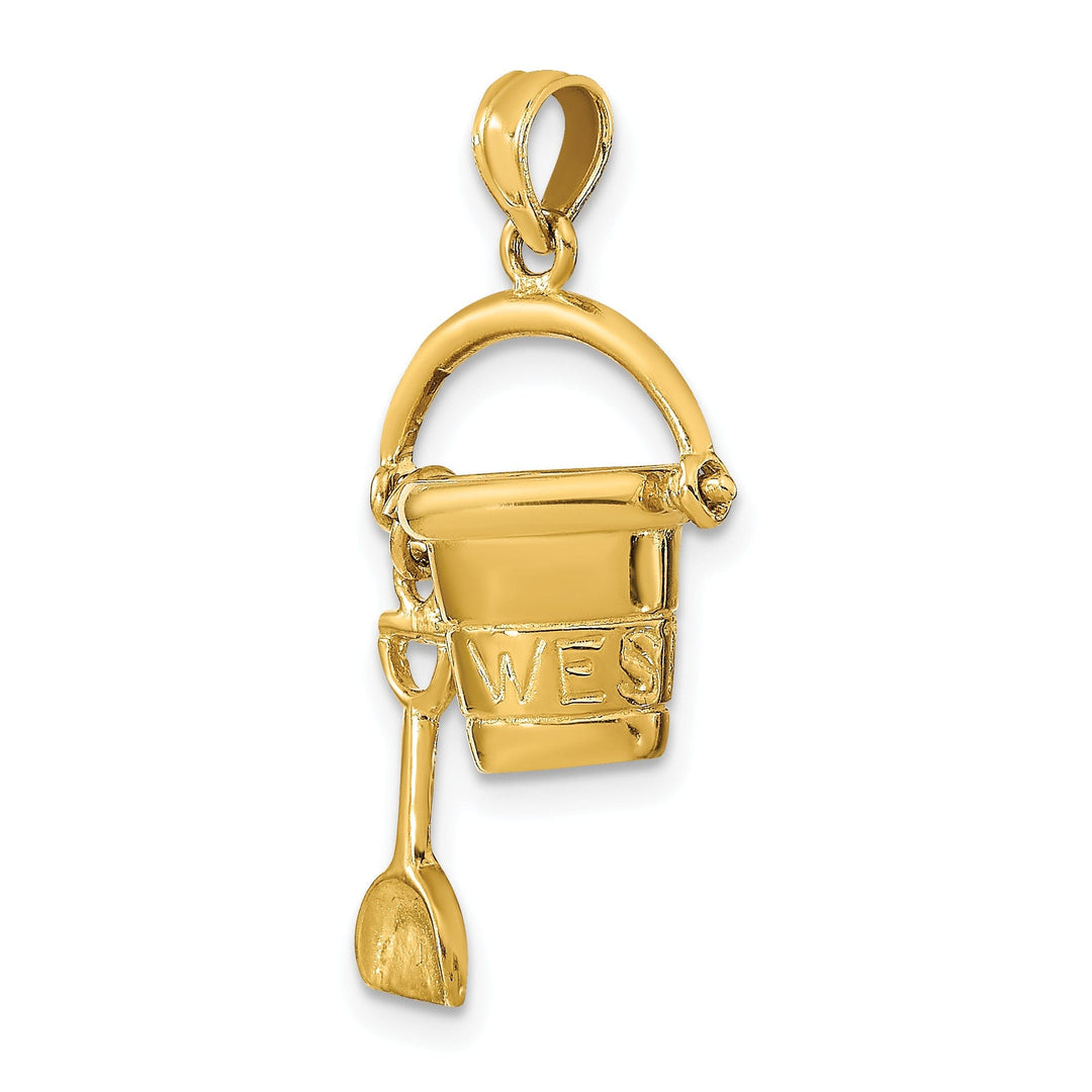 14K Yellow Gold Polished Finish 3-Dimensional KEY WEST Moveable Pail and Shovel Charm Pendant