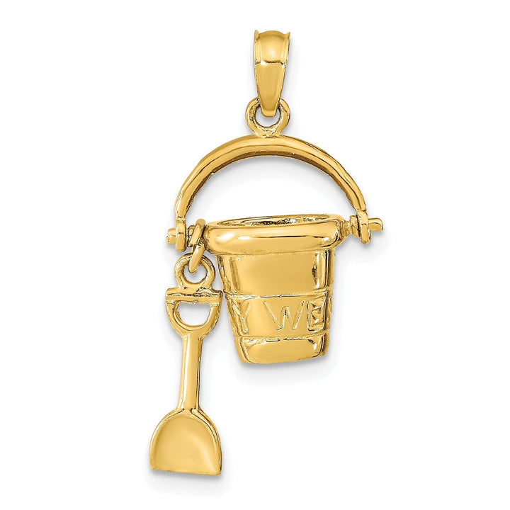 14K Yellow Gold Polished Finish 3-Dimensional KEY WEST Moveable Pail and Shovel Charm Pendant