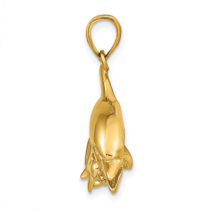 14K Yellow Gold Polished Finish Dolphin with Baby Design Charm Pendant