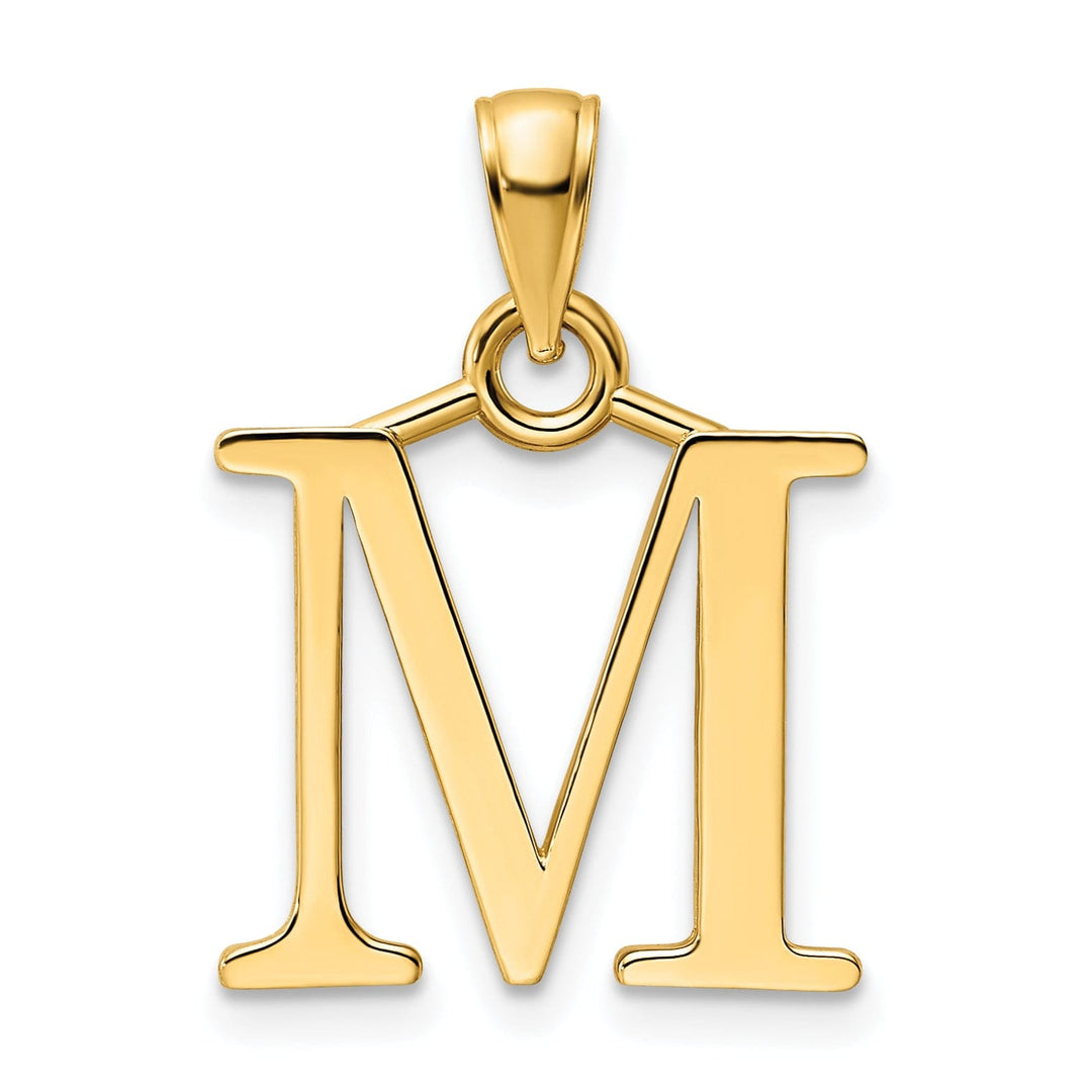 14K Yellow Gold Block Design Large Initial Letter M Charm Pendant