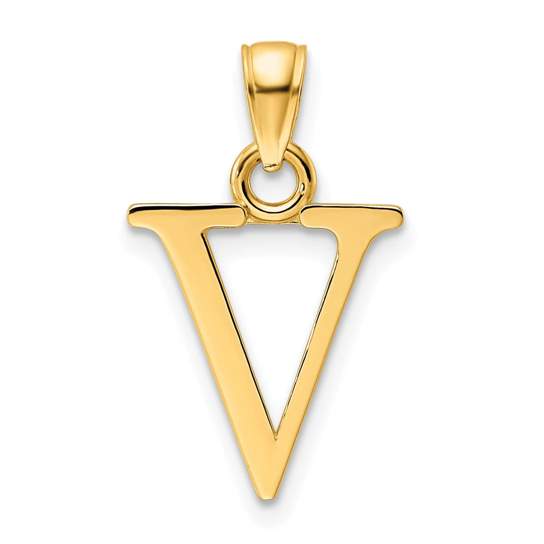 14K Yellow Gold Block Design Large Initial Letter V Charm Pendant