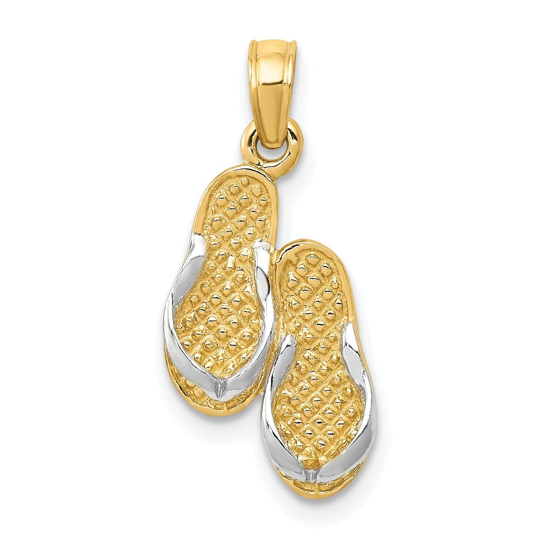 14k Yellow Gold, White Rhodium 3-Dimensional Solid Polished Finish Flip-Flop Sandals Charm Pendant