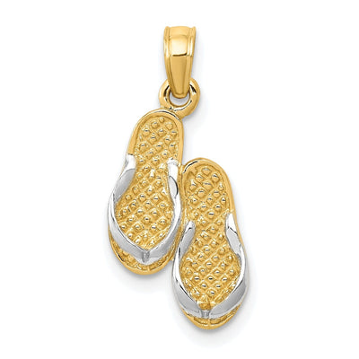 14k Yellow Gold, White Rhodium 3-Dimensional Solid Polished Finish Flip-Flop Sandals Charm Pendant at $ 138.87 only from Jewelryshopping.com