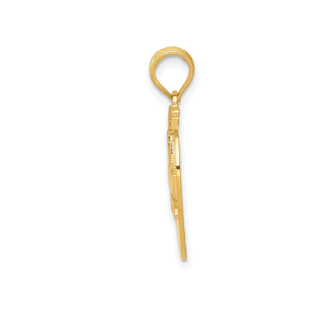 14k Yellow Gold Solid Polished Textured Finish NEW YORK Skyline Theme on Small Apple Design Charm Pendant