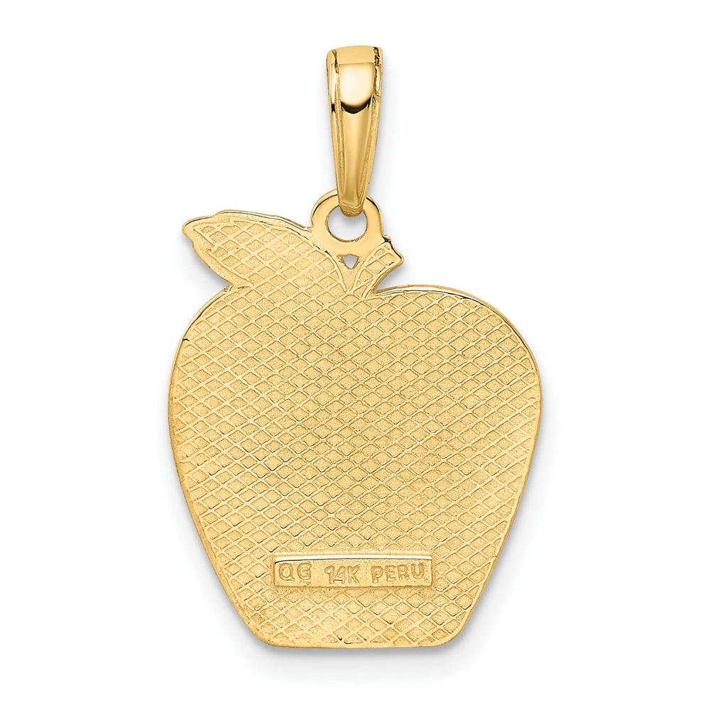 14k Yellow Gold Solid Polished Textured Finish NEW YORK Skyline Theme on Small Apple Design Charm Pendant