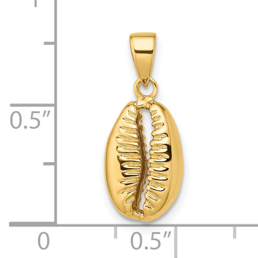 14k Yellow Gold Polished Finish 3-Dimensional Crowrie Shell Charm Pendant