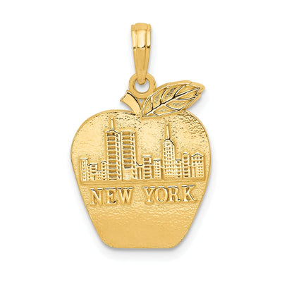 14k Yellow Gold Solid Polished Textured Finish NEW YORK Skyline Theme on Small Apple Design Charm Pendant at $ 195.21 only from Jewelryshopping.com