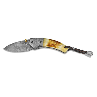 Damascus Steel Tinted Camel Bone Handle Knife at $ 214.2 only from Jewelryshopping.com