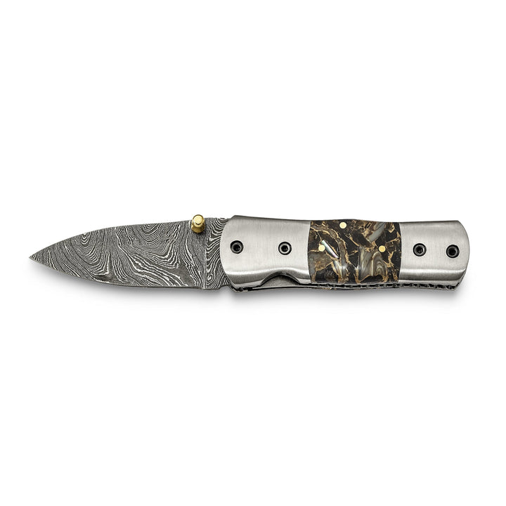 Damascus Steel 256 Layer Folding Compressd Bronze-Abalone-Obsidian Knife