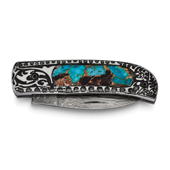 Steel 256 Layer Folding Blade Turquoise Knife