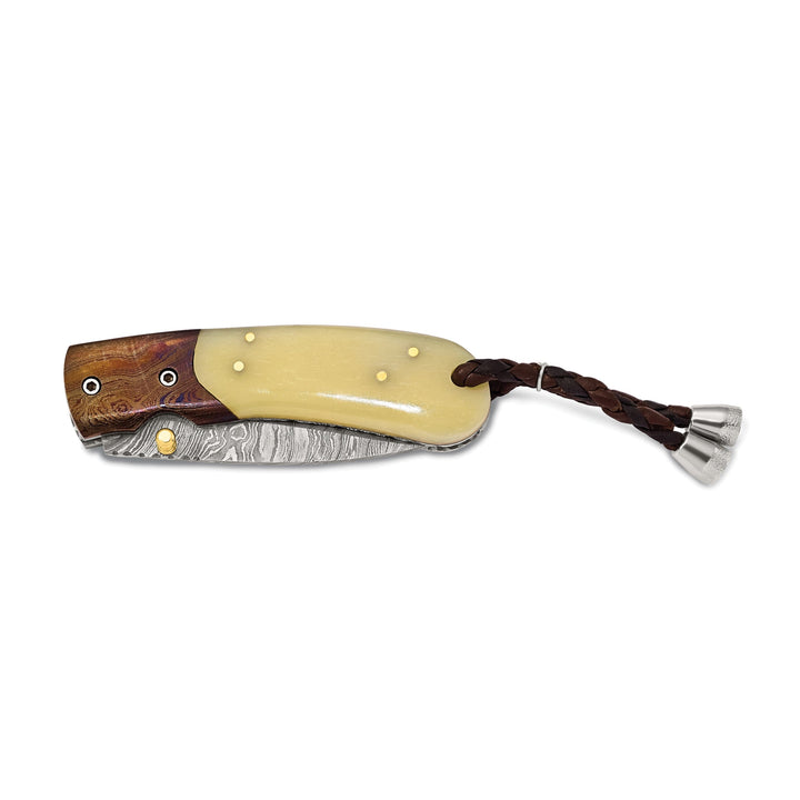 Damascus Steel 256 Layer Camel Bone Handle Folding Blade Knife
