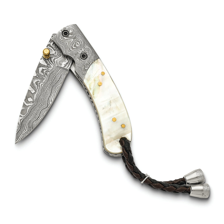 Damascus Steel 256 Layer Folding Blade Mother of Pearl Handle Knife