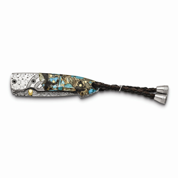 Damascus Steel 256 Layer Folding Blade Turq/Abalon/Obsid/Bronze Knife