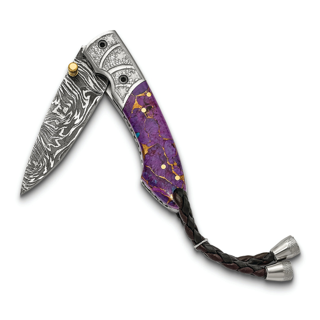 Damascus Steel 256 Layer Folding Blade Turq/Bronze/Purple Resin Knife