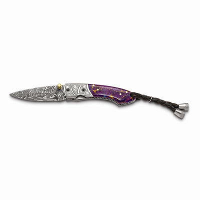 Damascus Steel 256 Layer Folding Blade Turq/Bronze/Purple Resin Knife
