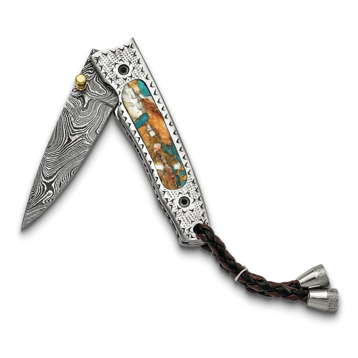 Damascus Steel 256 Layer Folding PinkOpal/Turq/Bronze/Resin Knife