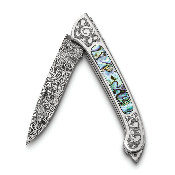 Damascus Steel 256 Layer Folding Blade Abalone Inlay Handle Knife