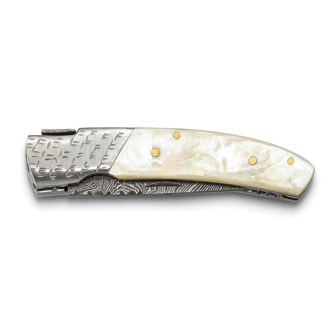 Damascus Steel 256 Layer Mother of Pearl Steel Guard Folding Knife