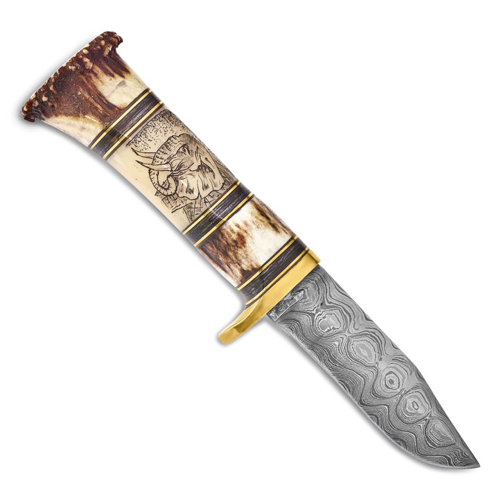 Damascus 256 Layer Blade Lion Elephant Knife