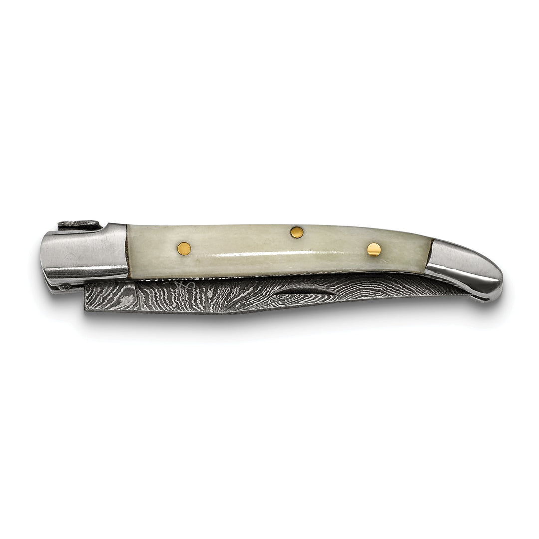Damascus Steel 256 Layer Folding Blade Camel Bone Handle Knife
