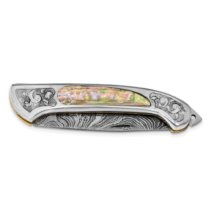 Damascus Steel 256 Layer Folding Blade Abalone Handle Knife
