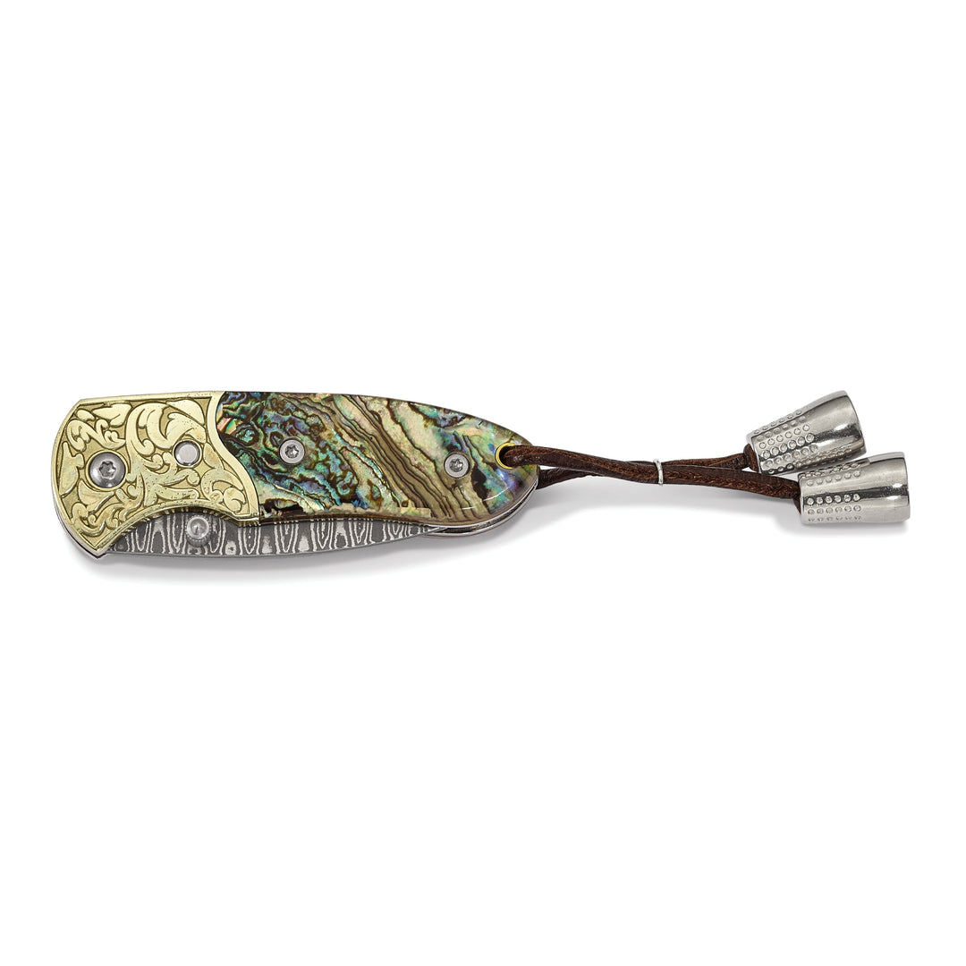 Damascus Steel Genuine Abalone Shell Hand Knife