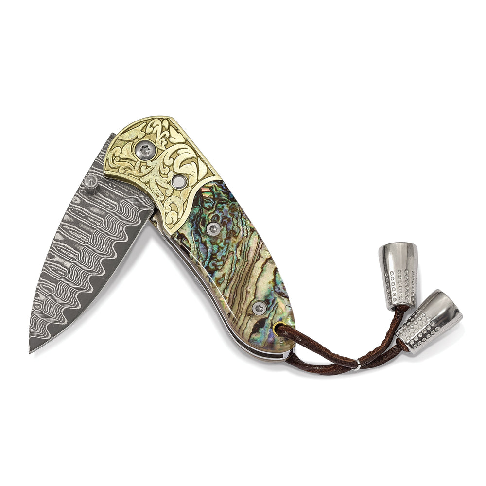 Damascus Steel Genuine Abalone Shell Hand Knife